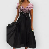 Veronica | Langes Leinenkleid – Rosa Schwarz