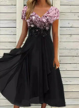 Caelina | Stilvolles Midi-Kleid – Pink-Schwarz