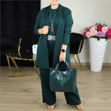Evanna™ Set mit Basic-Shirt, Langem Cardigan und Gerade Geschnittener Hose / Diskrete Eleganz, die Selbstvertrauen Ausstrahlt! – Dunkelgrün