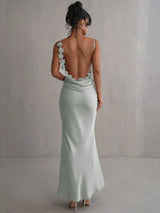 Cassiane - Satin Blumen Kleid – Minzgrün