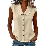 Celinea™ Baumwoll-Leinen-Bluse Mit Elegantem Kragen Und Vorderen Knöpfen – Beige