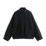 Melissa | Oversized Bouclé-Jacke mit Druckknöpfen – Schwarz