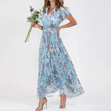 Josephine - Langes Sommerkleid mit floralem Muster – Blau