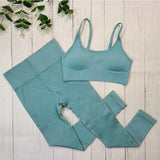 Fitness Set Für Frauen: Atmungsaktives Top, Sport-BH & Leggings für Yoga & Gym – Blau grün set