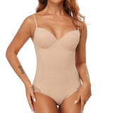 Damen Body | einteilig mit Unterbruststütze und Schulterbändern – Beige