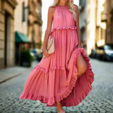 Damen Ärmellos A-Linie Maxi Sommerkleid – Rosa