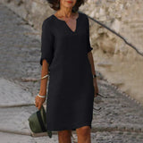 V-Ausschnitt Kleid für Frauen | Midi – Schwarz