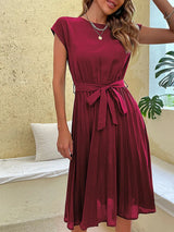 Damen Kurzarm Sommer Midi Etui Kleid – Weinrot