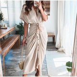 Damen Midikleid aus Baumwolle mit figurbetontem Schnitt und Knopfleiste – Gold