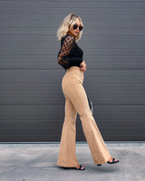 Damen Samthose mit hohem Bund und elegantem Schnitt – Beige