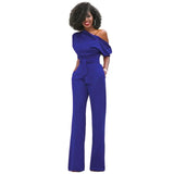 Greta | Jumpsuit mit Schrägem Kragen und Weiten Beinen – Blau