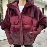 VelvetNord™ Mantel aus Samt-Faux-Fur mit Oversized-Design – Bordeaux