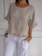 Patsy - Rundhalsbluse Aus Leinen – Beige