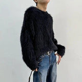 Frank - Luxus Lange Ärmel Einfarbig Pullover – Schwarz