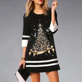 Damen Lässiges 3/4 Ärmel Weihnachten Kleid | Mini – Schwarz 4