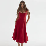 Linda | Damen Blumenkleid Korsett Seitenschlitz Midi – Blumen Korsett Midi 2026 – Rotes Linsay