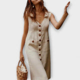 Noellea – A-Linien-Kleid mit Umlegekragen aus Leinenmix – Khaki