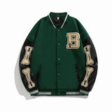 Beatrice | Harajuku Varsity Collegejacke mit Kunstleder-Ärmeln – Grün