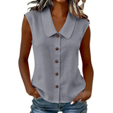 Celinea™ Baumwoll-Leinen-Bluse Mit Elegantem Kragen Und Vorderen Knöpfen – Grau