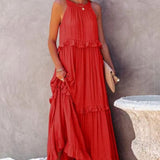 Elyndria – Elegantes Ärmelloses Maxikleid – Rot