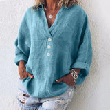 Iskara – Lockere Bluse aus Baumwollleinen – Blau