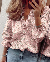 Nora | Rüschenbesatz Kappenärmel Bluse – Rosa