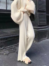 Damen Gerippt Lang Stoffhose – Weiß