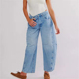 Damen-Baggy-Jeans mit elastischem Beinabschluss – Hellblau