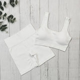 Nahtloses, Hochgeschnittenes Yoga und Fitness Outfit – weiß set