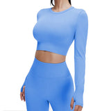 Yoga Set Langarmoberteil Fitnesshose 2-teilig - Atmungsaktiv & Bequem für Frauen – Himmelblau Set