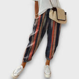 Lenja – Leichte Sommerhose mit künstlerischem Print – Dunkelblau