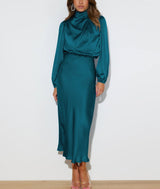 Audra - Elegantes langärmeliges Kleid – Meeresblau