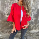 LineaLuxe™ - Strickjacke aus Festem Strick mit Voluminösen Ärmeln und Minimalistischem Schnitt / Zeitlose Eleganz mit Viel Leichtigkeit! – Rot