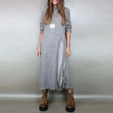 Valérie™ Set mit Langem Satin-Kleid und Feinstrick-Pullover / Zeitlose Eleganz in Jedem Detail! – Grau