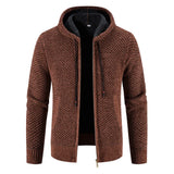 Gefütterte Herren Strickjacke Mit Kapuze | Winterjacke Mit Reißverschluss – Braun