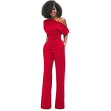 Greta | Jumpsuit mit Schrägem Kragen und Weiten Beinen – Rot