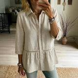 Fiorelly™ Bluse Mit Klassischem Kragen, Cut-Out-Details Und Weitem Saum – Khaki