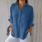 Damen Sommer Button Down Hemd | Langarm – Blau