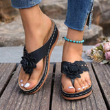 Amelie™ Keilsandalen Mit Blumenapplikation Und Breiten Riemen – Schwarz
