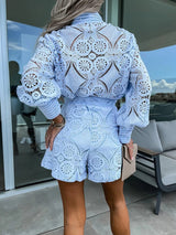 Boho Chic Sommer-Set – Leichtes Top & Shorts für Damen – Hellblau