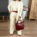 Evanna™ Set mit Basic-Shirt, Langem Cardigan und Gerade Geschnittener Hose / Diskrete Eleganz, die Selbstvertrauen Ausstrahlt! – Beige