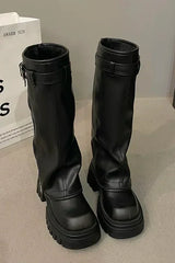 Shana – Kniehohe Lederstiefel – Schwarz