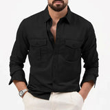 Maximilian Langarmhemd mit Brusttaschen – Schwarz