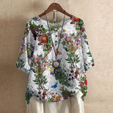 Brigitte | Damen Bluse Blumenmuster Lockere Passform – Blumenbluse Locker Sommer 2026 – Weiße Blumen