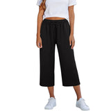 Lisia™ Pantacourt-Hose Aus Baumwoll-Leinen Mit Elastischem Bund Und Verstellbarem Kordelzug – Schwarz
