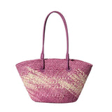 Französische Luxus Strandtasche Damen – Handgefertigte Raffia Sommertasche – Lila