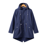 Damen Kapuze Wasserdichter Trenchcoat | Lässig – Marineblau