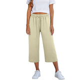 Lisia™ Pantacourt-Hose Aus Baumwoll-Leinen Mit Elastischem Bund Und Verstellbarem Kordelzug – Beige