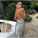 Damen Rückenfrei Maxi Abendkleid – Hellgrau