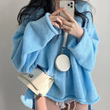 Lockerer Pullover mit V-Ausschnitt – Blau